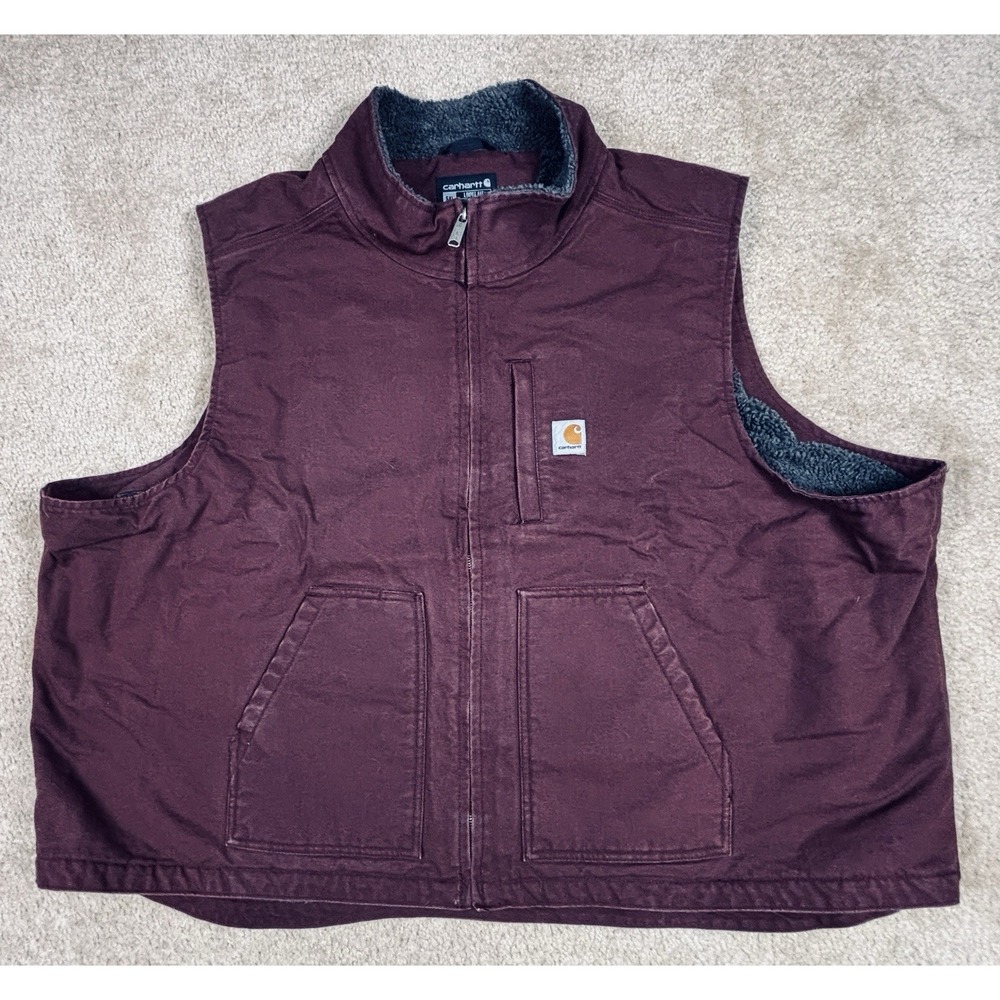 Carhartt Vest Men’s 5XL Maroon Canvas Sherpa Fleece Lined Full Zip Workwear